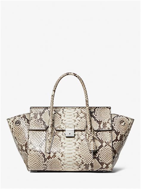 michael kors python wallet beigh|Campbell Medium Python Embossed Leather Satchel .